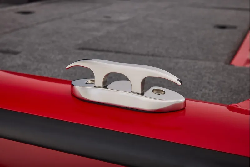 Slide: The Image of 2026 Tracker Pro Team 190 boat interior with gray seating and red accents. - 22