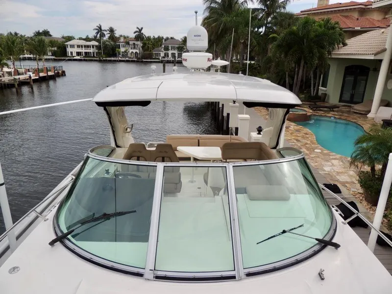 Slide: The Image of Interior view of 2016 Sea Ray 350 Sundancer yacht with wooden steps and modern design. - 35