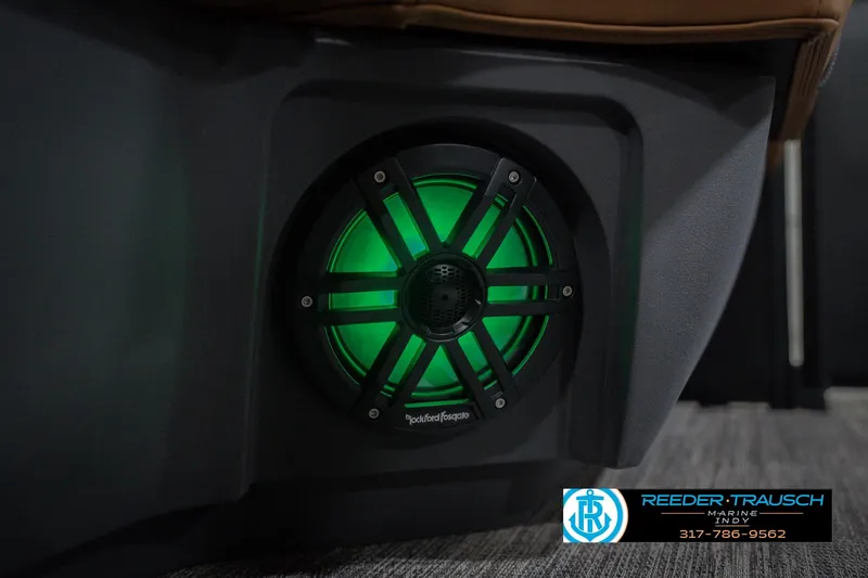 Slide: The Image of 2026 Bennington 22 MFB boat speaker with green LED lighting. - 49
