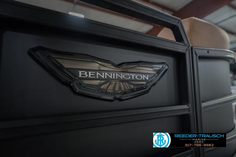 Slide: The Image of 2026 Bennington 22 MFB boat logo with Reeder-Trausch Marine contact details. - 53