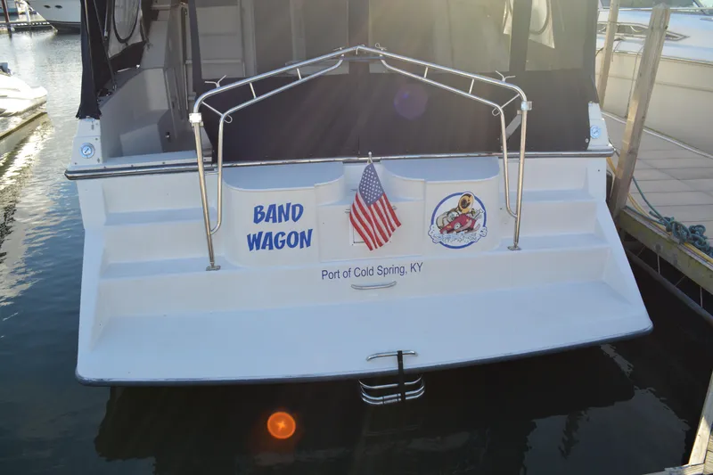 Slide: The Image of 1995 Carver 380 Santego boat named "Band Wagon" docked at Cold Spring, KY. - 8