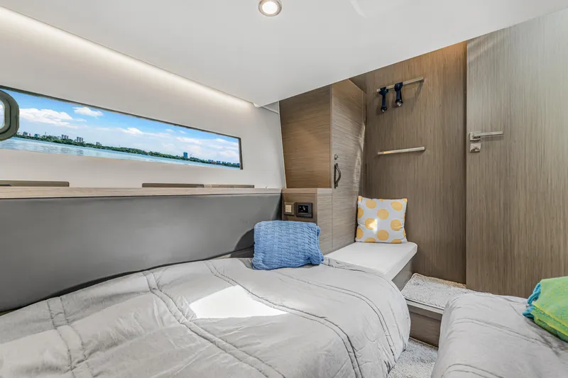 Slide: The Image of Luxurious cabin interior of 2025 Jeanneau NC 1295 Fly yacht with modern design. - 36