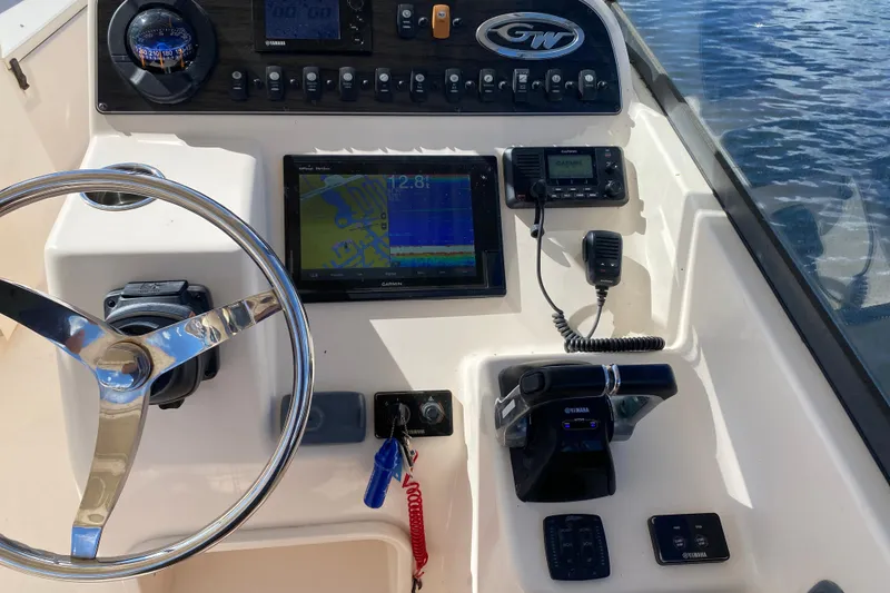 Slide: The Image of Yamaha display showing trip data on 2015 Grady-White Freedom 285 boat. - 12