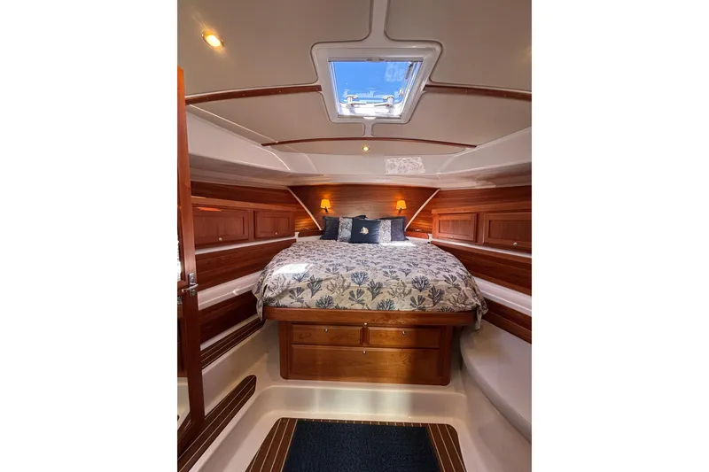 Slide: The Image of Luxurious cabin interior of 2020 Back Cove 37 yacht with elegant wood finish. - 36