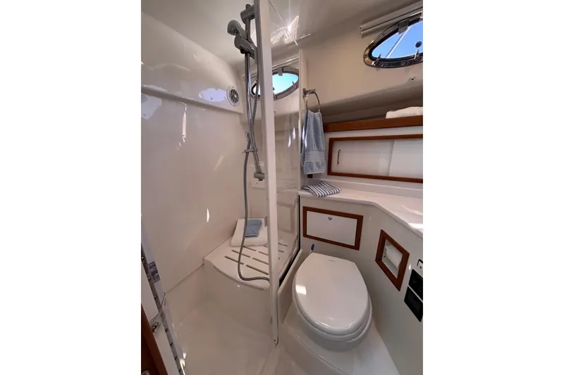 Slide: The Image of Luxurious bathroom in 2020 Back Cove 37 yacht with shower and modern fixtures. - 47
