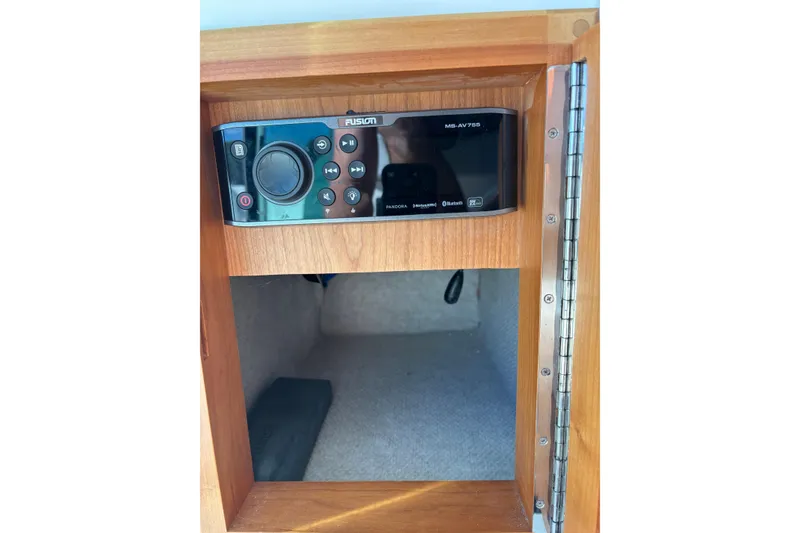 Slide: The Image of Fusion MS-AV755 stereo system in 2020 Back Cove 37 boat's wooden cabinet. - 67