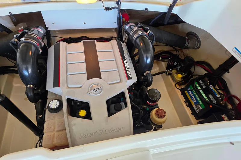 Slide: The Image of Engine compartment of a 2009 Sea Ray 270 SLX with MerCruiser 496 engine. - 25