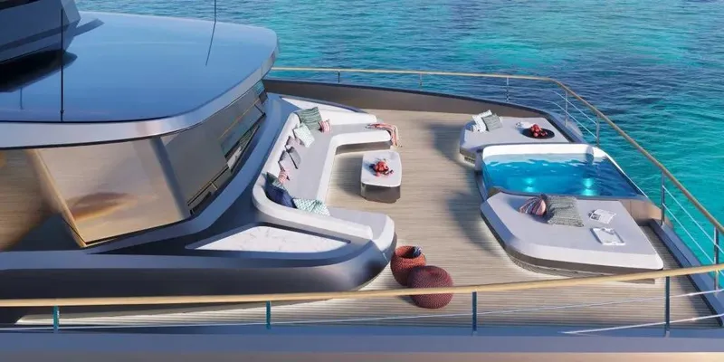Slide: The Image of Luxurious deck of 2026 Sunreef 40M Explorer yacht with pool and seating area. - 3