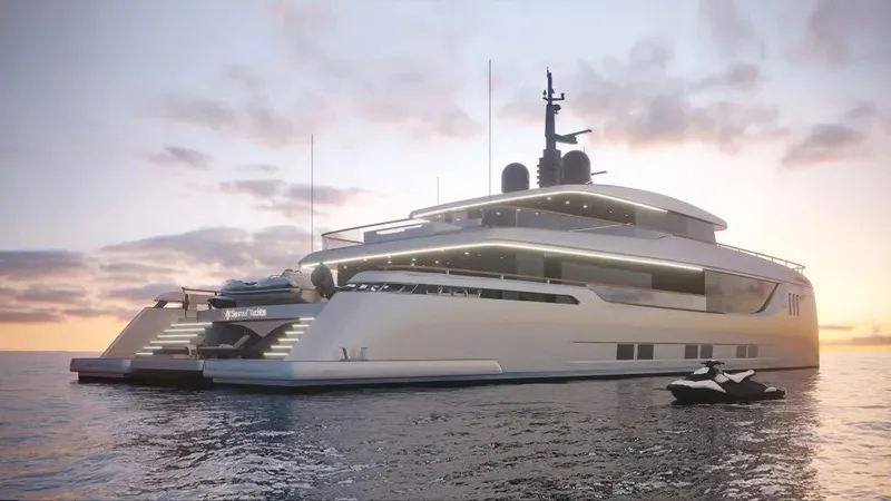 Slide: The Image of Luxury 2026 Sunreef 40M Explorer yacht at sunset on the ocean. - 4