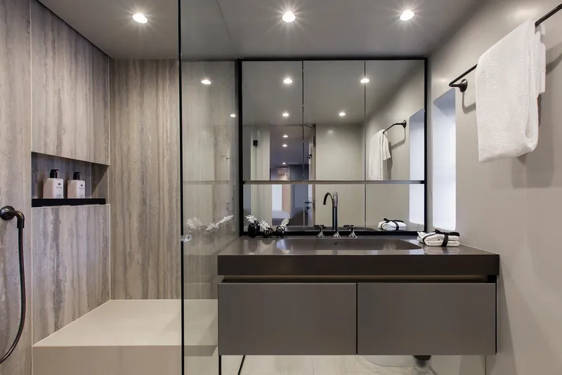 Slide: The Image of Modern bathroom interior on 2026 Sunreef 60 Power yacht, featuring sleek design and elegant fixtures. - 15