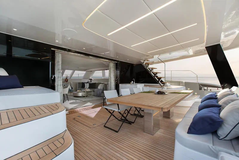 Slide: The Image of Luxurious 2026 Sunreef 60 Power yacht interior with elegant seating and modern design. - 5