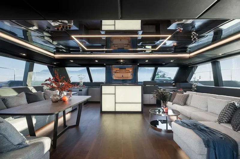 Slide: The Image of Luxurious interior of 2026 Sunreef 70 Sunreef Power yacht with modern design and elegant furnishings. - 4