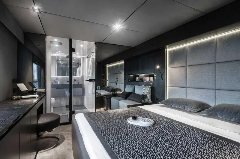 Slide: The Image of Luxurious bedroom interior of 2026 Sunreef 70 Sunreef Power yacht, featuring modern design and elegant furnishings. - 7