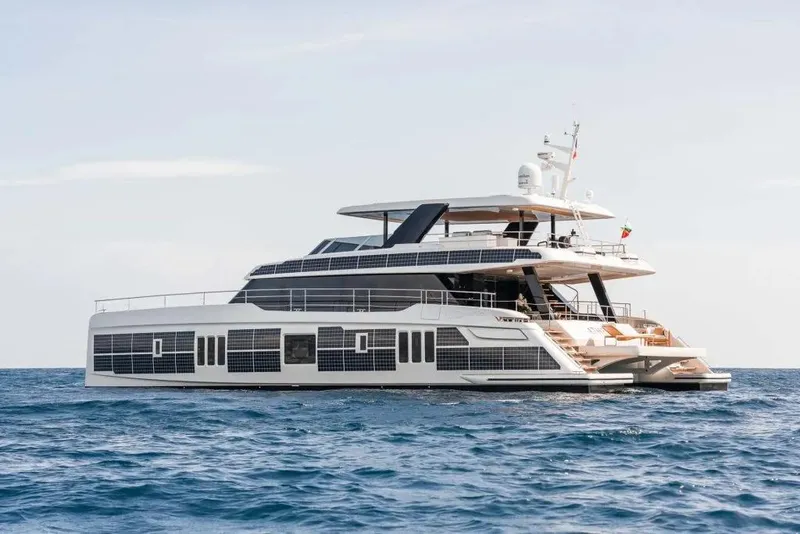 The Image of 2026 Sunreef 80 Sunreef Power yacht cruising on open sea. - 0