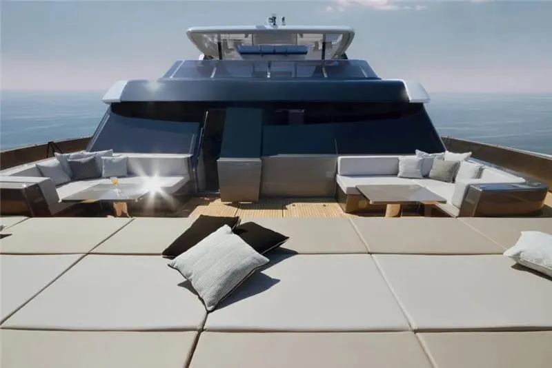 Slide: The Image of Luxurious 2026 Sunreef 80 Power yacht with spacious deck and elegant seating. - 13