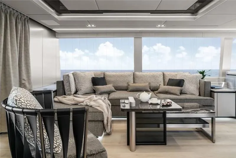 Slide: The Image of Luxurious interior of 2026 Sunreef 80 Sunreef Power yacht with elegant seating and ocean view. - 18