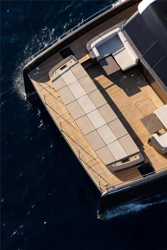 Slide: The Image of 2026 Sunreef 80 Sunreef Power yacht, aerial view of deck and seating area. - 8