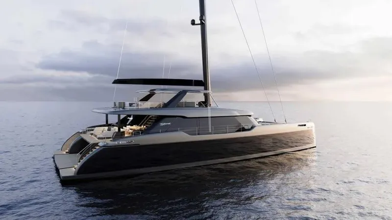 The Image of Luxury Sunreef 35M yacht sailing on calm ocean waters, 2026 model. - 1