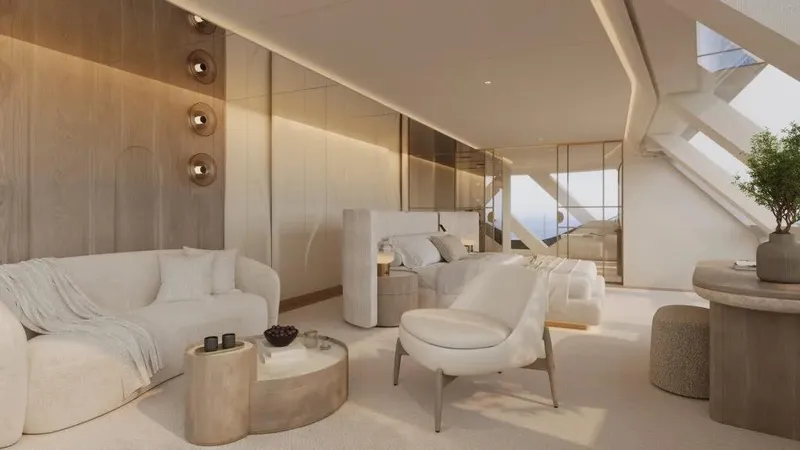 Slide: The Image of Luxurious interior of 2026 Sunreef 35M yacht with elegant furnishings and modern design. - 11