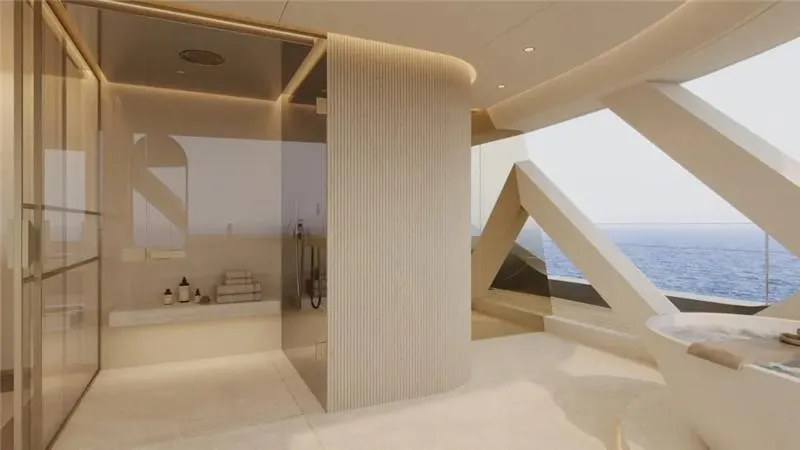 Slide: The Image of Luxurious bathroom interior on Sunreef 35M yacht, featuring modern design and ocean view, 2026 model. - 12
