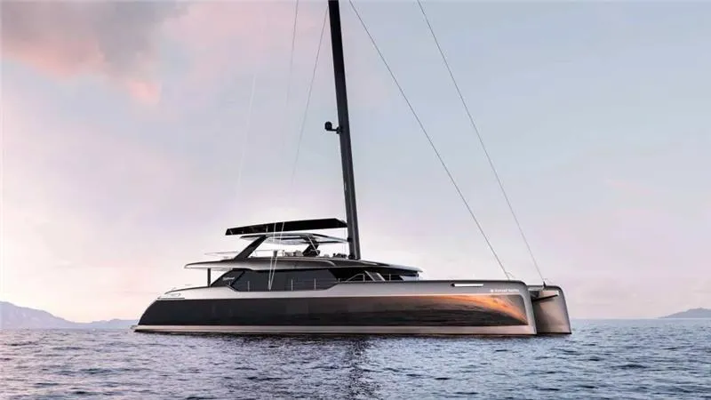 Slide: The Image of Luxury Sunreef 35M yacht sailing on open sea, 2026 model, elegant design. - 5