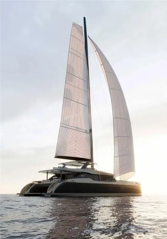 Slide: The Image of Luxury Sunreef 35M catamaran sailing at sunset, 2026 model. - 6