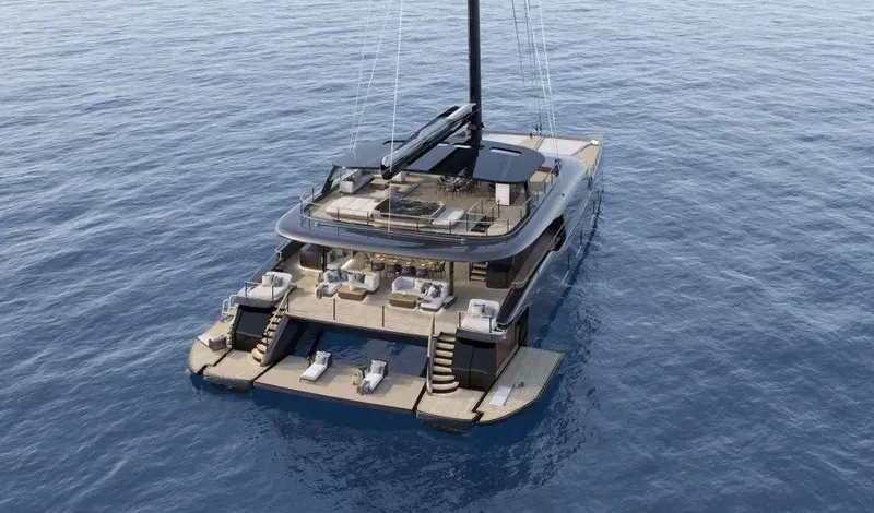 The Image of Luxury Sunreef 43M yacht, 2026 model, sailing on calm ocean waters. - 1