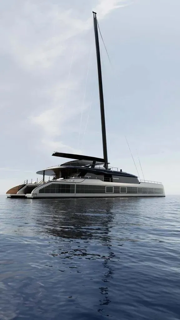 Slide: The Image of Luxury Sunreef 43M yacht sailing on calm waters, 2026 model. - 3