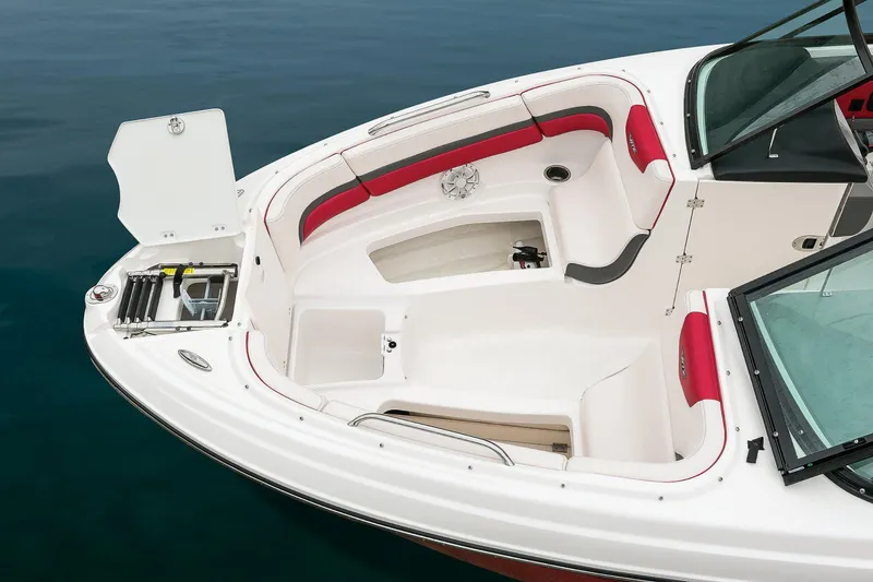 Slide: The Image of Manufacturer Provided Image: 2018 Chaparral Vortex 223 VRX boat interior with red and white seating. - 33