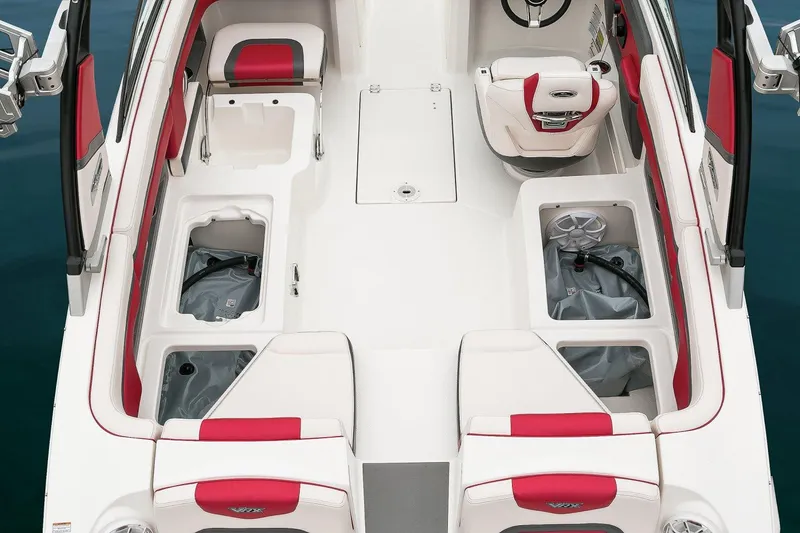 Slide: The Image of Manufacturer Provided Image: 2018 Chaparral Vortex 223 VRX boat interior with red and white seating. - 36