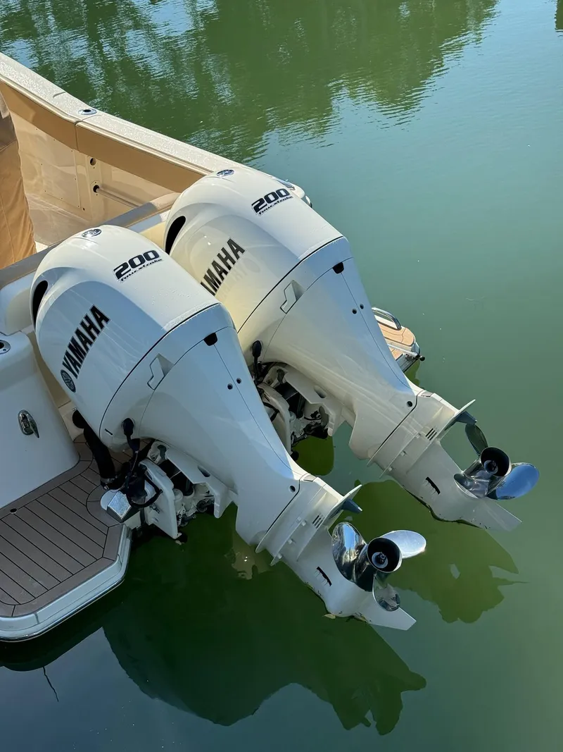Slide: The Image of 2021 Scout 277LXF with twin Yamaha 200 outboard engines. - 22