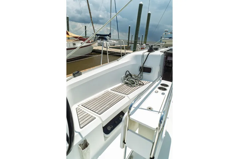 Slide: The Image of Modern kitchen interior of 2018 Jeanneau Sun Odyssey 349 yacht with sink and microwave. - 19