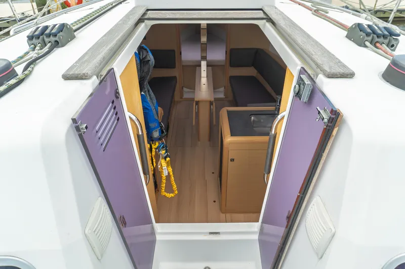 Slide: The Image of Interior of 2018 Jeanneau Sun Odyssey 349 yacht bathroom with sink and mirror. - 34