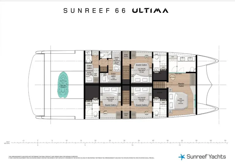 Slide: The Image of Floor plan of 2026 Sunreef 66 Ultima luxury yacht with detailed cabin layout. - 12