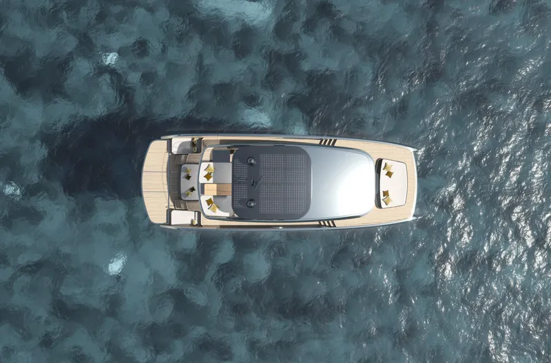 Slide: The Image of Aerial view of 2026 Sunreef 66 Ultima yacht on ocean water. - 7