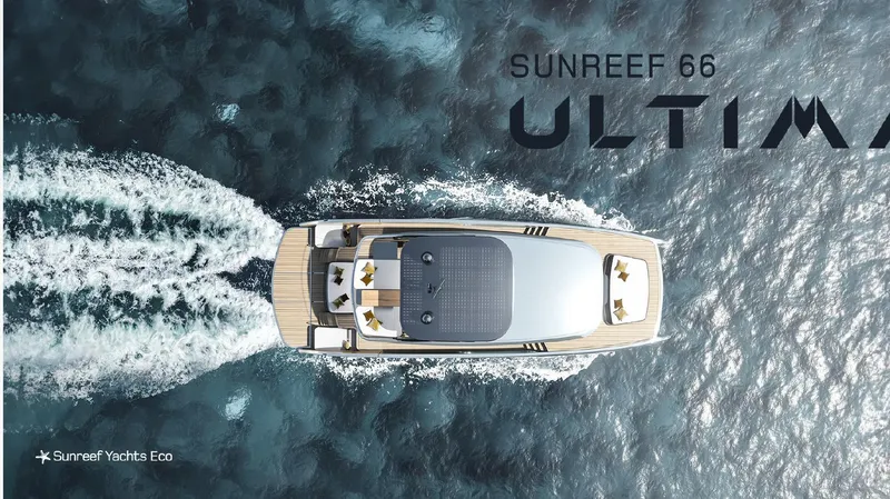 Slide: The Image of Top view of 2026 Sunreef 66 Ultima yacht cruising on ocean waters. - 8
