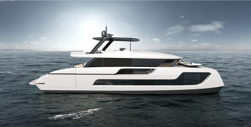 Slide: The Image of Luxury Sunreef 77 Ultima yacht, 2026 model, cruising on open sea under clear sky. - 10