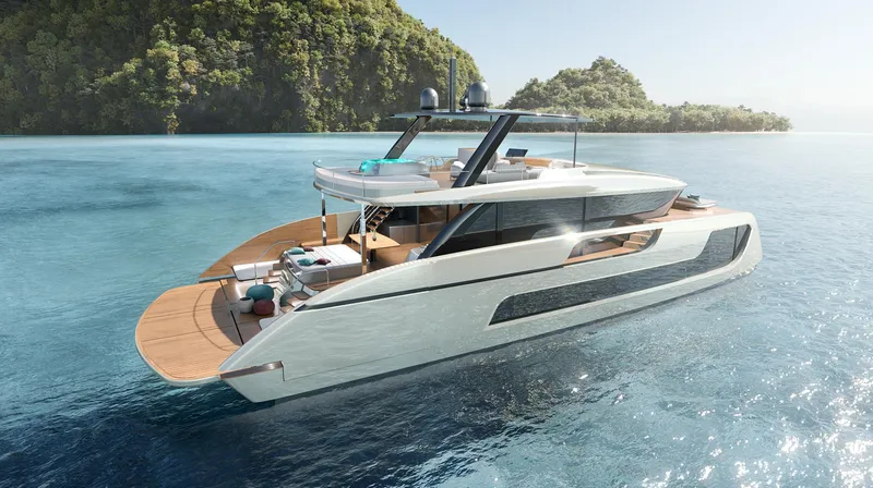 Slide: The Image of Luxury Sunreef 77 Ultima yacht cruising in tropical waters, 2026 model. - 13