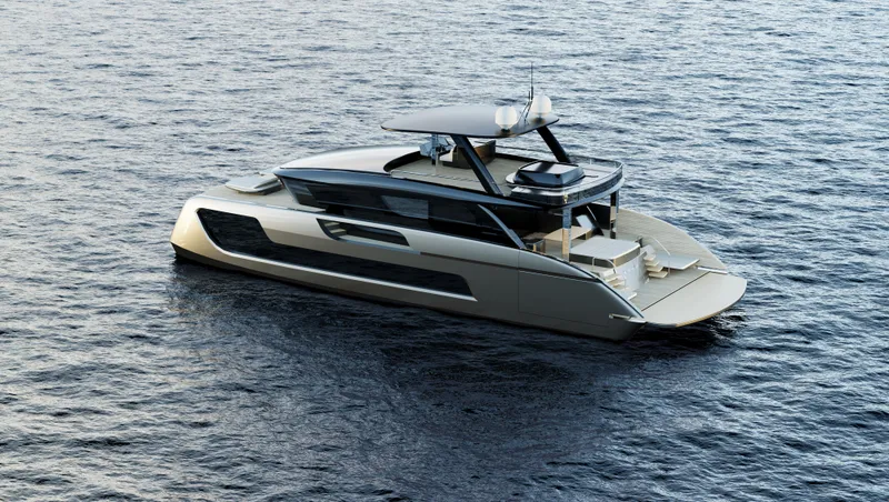 Slide: The Image of Luxury Sunreef 77 Ultima yacht cruising on open water, 2026 model. - 3