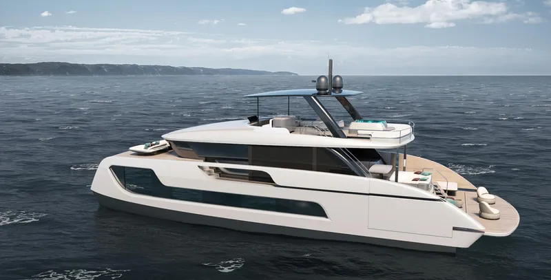 Slide: The Image of Luxury Sunreef 77 Ultima yacht cruising on open sea, 2026 model. - 6