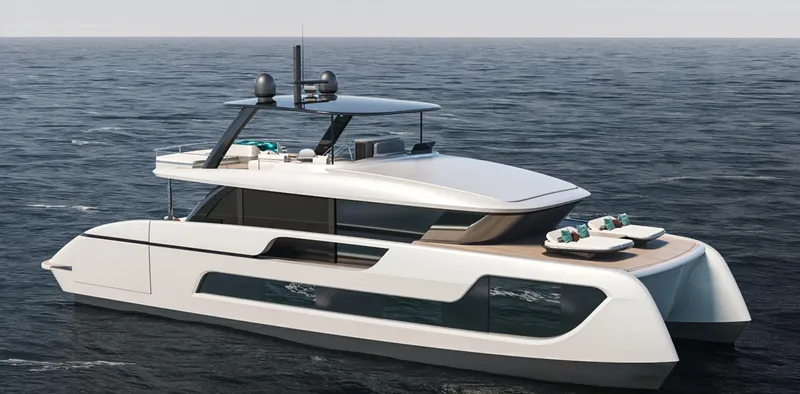 Slide: The Image of Luxury Sunreef 77 Ultima yacht, 2026 model, cruising on open sea. - 7