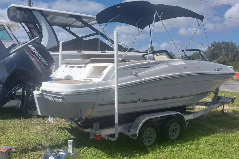 The Image of 2017 Bayliner VR5 Bowrider OB on trailer with Mercury outboard motor. - 0
