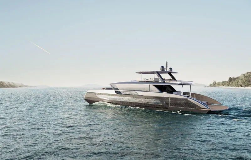 Slide: The Image of Luxury Sunreef 88 Ultima yacht cruising on open water, 2026 model. - 16