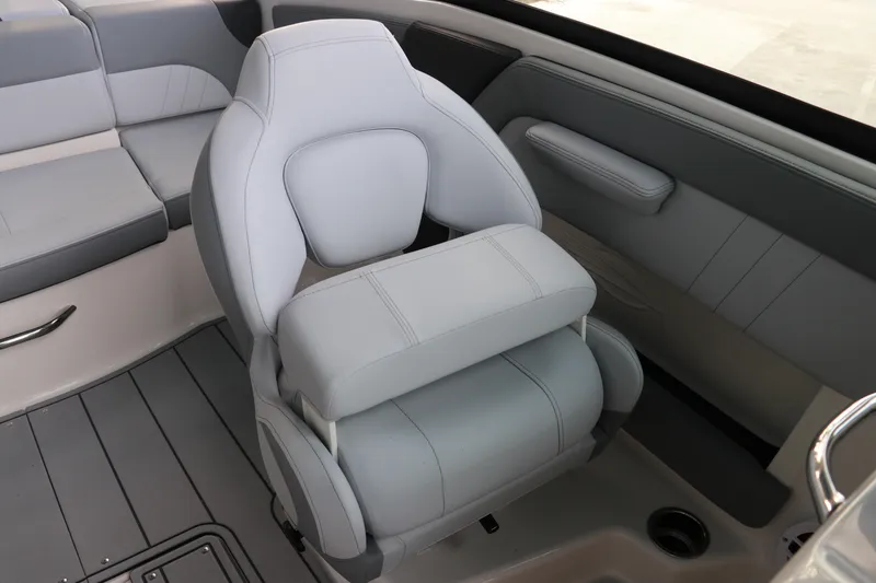 Slide: The Image of 2026 Chaparral 21 SSi OB boat interior with gray seating and modern design. - 38