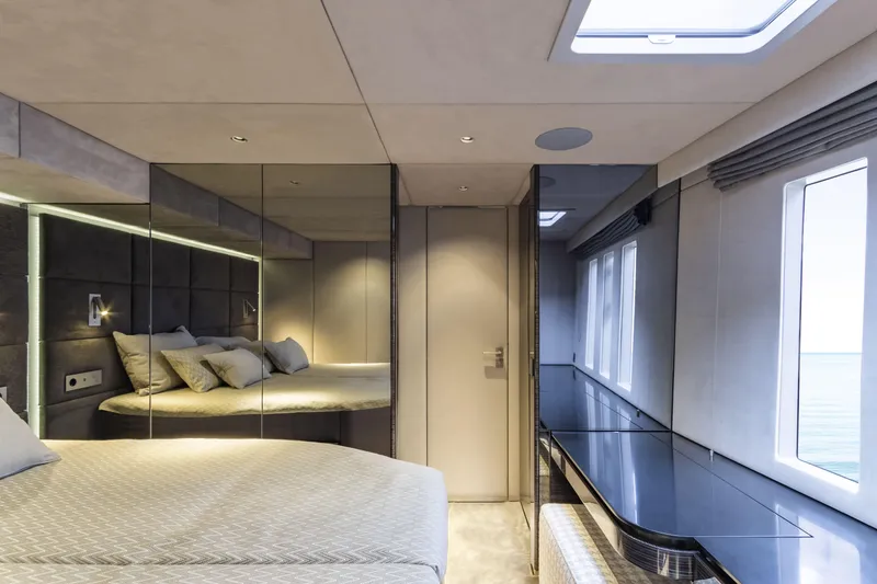 Slide: The Image of Luxurious interior of 2022 Sunreef 70 NAOMA yacht with modern bedroom design. - 11