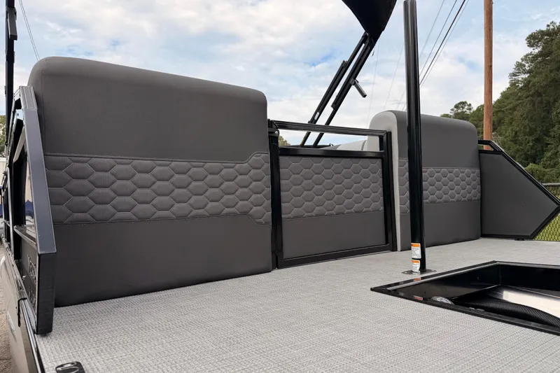 Slide: The Image of 2026 Veranda VR 235 RC boat interior with sleek gray seating and modern design. - 5
