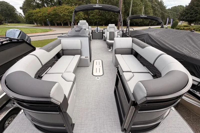 Slide: The Image of 2026 Veranda VR 235 RC pontoon boat with spacious seating and modern design. - 7