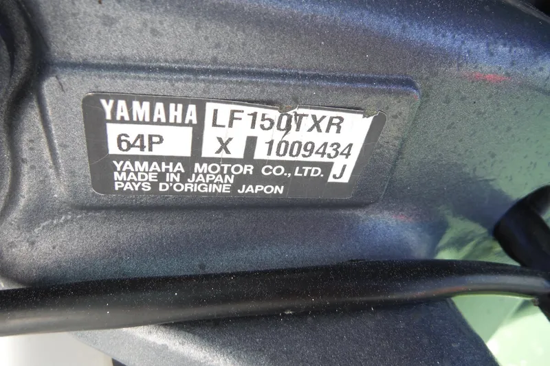 Slide: The Image of Yamaha motor label on 2008 Sailfish 2660 CC, model LF150TXR, made in Japan. - 35