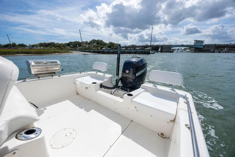 Slide: The Image of 2018 Boston Whaler 210 Montauk boat with Mercury engine on a sunny day. - 17