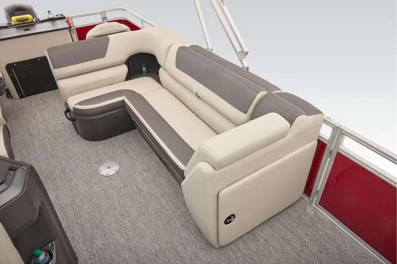 Slide: The Image of Manufacturer Provided Image: 2026 Sun Tracker Fishin' Barge 22 DLX interior with plush seating and modern design. - 68